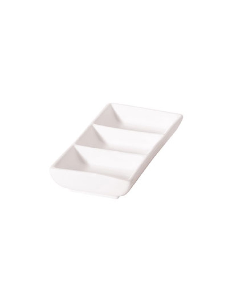 NEW BONE - WHITE - RECTANGLE 3 COMPT. DISH - 12CM (24) (PACK OF 24)