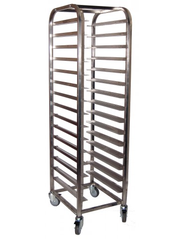 MOBILE TRAY TROLLEY S/STEEL - 15 SHELVES 