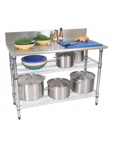 WORK TABLE S/STEEL - 2-TIER - SPLASHBACK 1300MM X 690MM X 870MM 